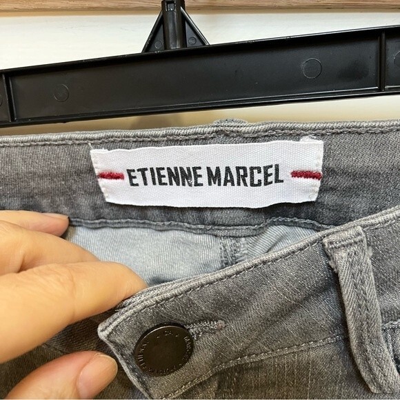 Etienne Marcel Ankle Zip Skinny Jeans Light Gray Red Zipper Style 26 - Picture 10 of 13